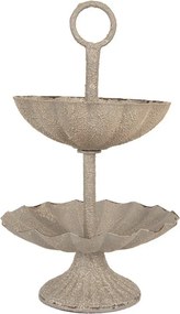 Šedý antik kovový dvojposchodový etažér - Ø 15*24 cm