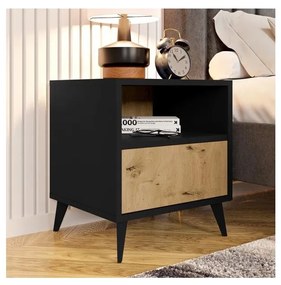 Nočný stolík OVESSI 52x47 cm čierna/dub artisan