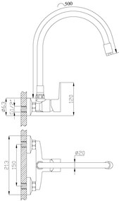 Invena Verso, nástenná kuchynská batéria 150mm s elastickým ramenom, čierna matná, INV-BC-82-E44-L