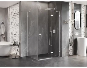 Mexen Lunar, pravostranný výklopný sprchový kút 90 x 70 cm, 8mm číre sklo, biely profil, 834-090-070-20-00-P