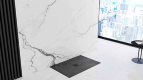 Rea Black Rock, konglomerátová sprchová vanička 120x80x3,5 cm + sifón, čierna, REA-K4579