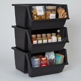 5Five® Sada 3 stohovateľných úložných boxov, STACKEO - čierna