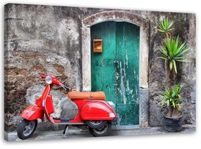 Obraz na plátně Červený skútr Toscana - 90x60 cm