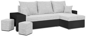 MEGA AKCE Rozkládací rohová sedací souprava HUBI + 2 Taburety Bílá/Černá