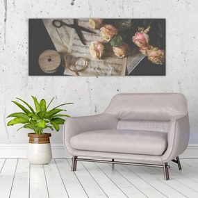 Obraz nôt a ruží (120x50 cm)