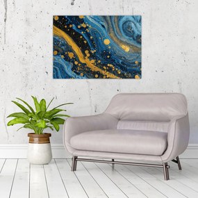 Obraz - Modrá abstrakcia so zlatom (70x50 cm)
