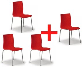 Plastová stolička na kovových nohách MEZZO 3+1 ZADARMO, červená