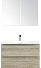 Kúpeľňový nábytkový set Pulse 90 cm s umývadlom a zrkadlovou skrinkou dub sivý