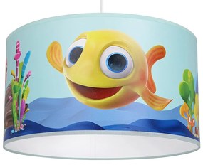 Detské závesné svietidlo Fish, 1x plastové tienidlo so vzorom, bl