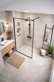 Erga Paris, sprchová zástena Walk-In 120x200 cm v čiernom ráme, 8mm číre sklo, čierny profil, ERG-V02-PARIS-120x200-BF