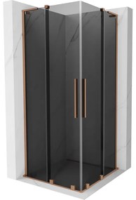 Mexen Velar L Duo, sprchový kút s posuvnými dverami 100 x 100 cm, 8mm šedé sklo, medená matná, 871-100-100-02-43-65