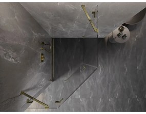 Mexen Lunar, päťuholníkový sprchový kút s ľavým sklonom 90 x 100 cm, 8mm číre sklo, zlatý profil, 831-090L-100P-50-00-L