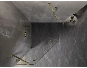 Mexen Lunar, päťuholníkový sprchový kút s ľavým sklonom 90 x 100 cm, 8mm číre sklo, zlatý profil, 831-090L-100P-50-00-L