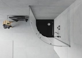 Mexen Rio, štvrťkruhový sprchovací kút s posuvnými dverami 80 x 80 cm, 6mm sklo námraza, chrómový profil + čierna sprchová vanička, 863-080-080-01-30-4170