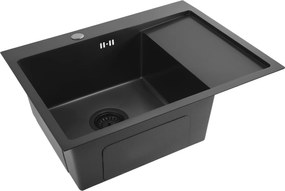 Rea Fin, 1-komorový oceľový drez 620x480x185 mm, čierna matná, ZLE-06014