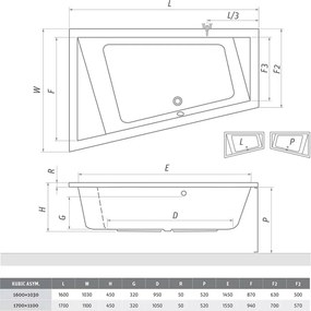 Roth Asymetrická akrylátová vaňa KUBIC ASYMMETRIC ROTH-Variant: rozmery: 160x103 cm, orientácia: Pravá - (KUBIC ASYMMETRIC 160 P - 9670000)