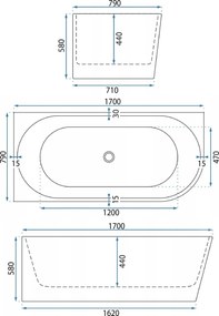 Rea Bellanto Slim, rohová akrylátová vaňa 1700x790x580 mm, ľavá, biela, REA-W0131