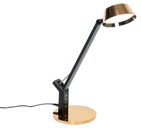 Stolová lampa čierna s mosadzou vrátane LED s USB - Edward