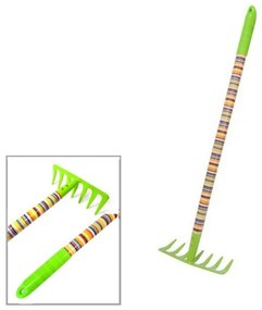 Hrable 7-zub.detské kovové, nasada drevená fareb.pruhy , 63cm