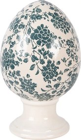 Keramické vajíčko na podstavci so zelenými kvetmi Tien French L - Ø 15*24 cm