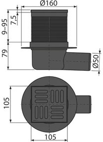 Podlahová vpusť form & style Redonda 105 x 105/50 mm vodorovný objemový prietok odtoku 37 l/min. mriežka matná čierna