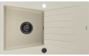 Mexen Cesar, granitový drez 775x470x190 mm, 1-komorový, béžová s čiernym sifónom, 6514771010-69-B