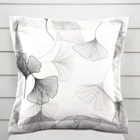 Biante Bavlnená obliečka na vankúš s lemom Sandra SA-512 Sivo-biele ginkgo listy na bielom 50 x 50 cm