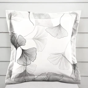 Biante Bavlnená obliečka na vankúš s lemom Sandra SA-512 Sivo-biele ginkgo listy na bielom 50 x 60 cm