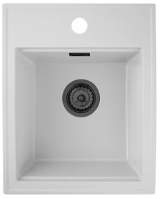 Sink Quality Ferrum New 4050, 1-komorový granitový drez 400x500x185 mm + čierny sifón, biela, SKQ-FER.4050.WH.XB