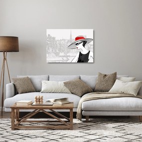 Sklenený obraz - Dáma v meste (70x50 cm)