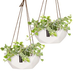 Blumfeldt Laren, závesný kvetináč, Ø 28 cm, Polystone, s prírodnými lanami, súprava 2 kusov