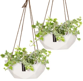 Blumfeldt Laren, závesný kvetináč, Ø 28 cm, Polystone, s prírodnými lanami, súprava 2 kusov