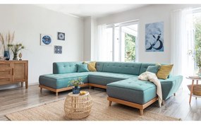 Tyrkysovomodrá rozkladacia rohová pohovka (ľavý roh/do tvaru "U") Dazzling Daisy – Miuform