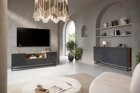 TV stolík Asha 167 cm na čiernom podstavci s otvorenou policou - artisan / rivier stone mat