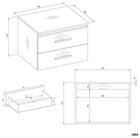 Závěsná skříňka pod umyvadlo s deskou NEL 2S 60 cm bílá