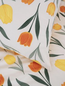 Bavlnená obliečka na vankúš Renforcé 40 × 40 cm - Kvety tulipánov oranžové