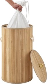 Bambusový kôš na bielizeň okrúhly 55 l s vekom a vakom