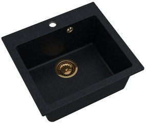 Sink Quality Ferrum 50, kuchynský granitový drez 490x450x195 mm + zlatý sifón, brocade, SKQ-FER.B.1K50.XG