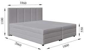 Čalúnená posteľ ISABEL 180x200 s pružinovou matracou a úložným priestorom, svetlosivá