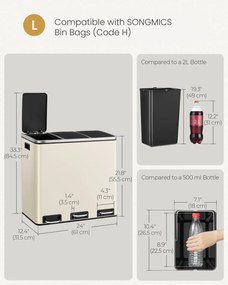 3-komorový kuchynský odpadkový kôš, 18L, pedál, pieskovo béžový