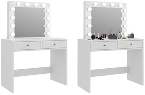 Toaletný stolík so zrkadlom 12 LED biely, 2 zásuvky
