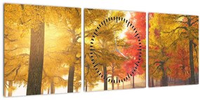 Obraz jesenných stromov (s hodinami) (90x30 cm)