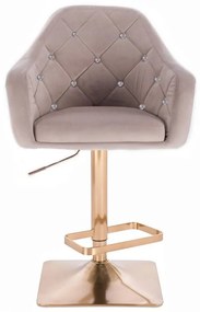 LuxuryForm DESIGN Barová stolička ROMA VELUR na zlatej hranatej podstave - svetlo šedá