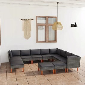 vidaXL 12-dielna záhradná sedacia súprava s podložkami polyratan sivá