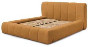 Čalúnená dvojlôžková posteľ s úložným priestorom s roštom 140x190 cm v horčicovej farbe Denali – Bobochic Paris