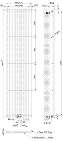 Invena Mono, vykurovacie teleso 2000x480mm, 841W, 1x8 rebier, čierna matná, INV-UG-10-C20-A