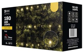 EMOS Vonkajší vianočný záves LED, 180xLED, teplá biela, 2x2m, časovač, zelený