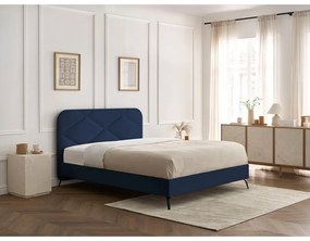 Tmavomodrá čalúnená dvojlôžková posteľ s roštom 140x190 cm Prune – Bobochic Paris
