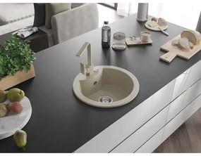 Mexen Diego, 1-komorový granitový drez 488x488x167 mm, chrómový sifón, béžová batéria Rita, béžová, 6512-69-670300-69