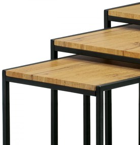 Set 3 ks odkladacích stolíkov, MDF, dekor divoký dub, kov, čierny lak AF-3003 OAK